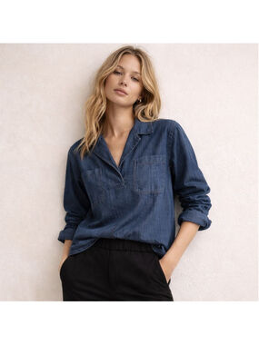 Banana Republic Denim Popover Shirt Pocket Dark Wash Sz M